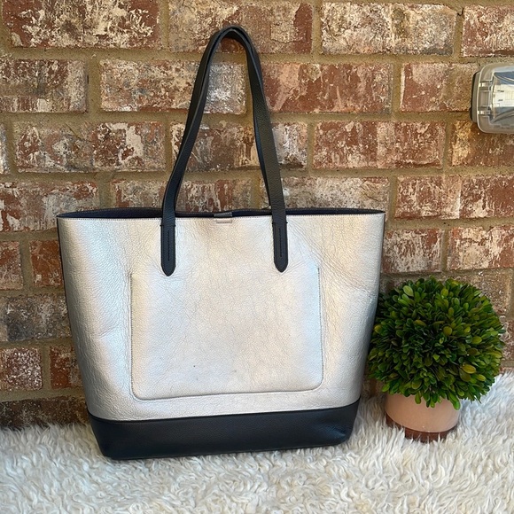 Cole Haan Palermo Silver and Black Two-Tone Leather Tote Bag - Picture 3 of 12